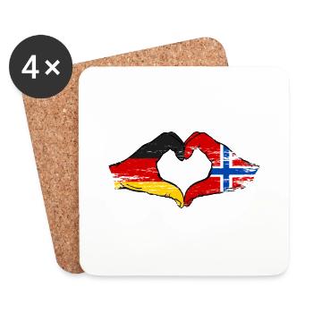 Germany Norway Flag Hands Heart Shape Used - Coasters (set of 4) - white - Front
