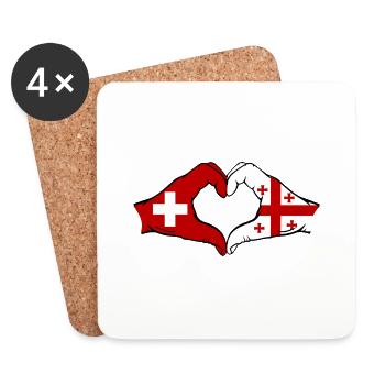 Switzerland Georgia Flag Hands Heart Shape - Coasters (set of 4) - white - Front