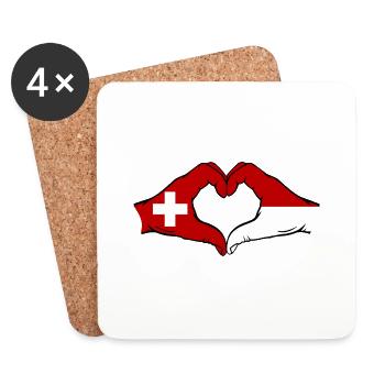 Suisse Indonésie Drapeau Mains Coeur Forme - Dessous de verre (lot de 4) - blanc - Devant