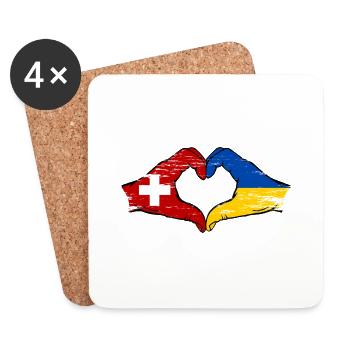 Switzerland Ukraine Flag Hands Heart Shape Used - Coasters (set of 4) - white - Front