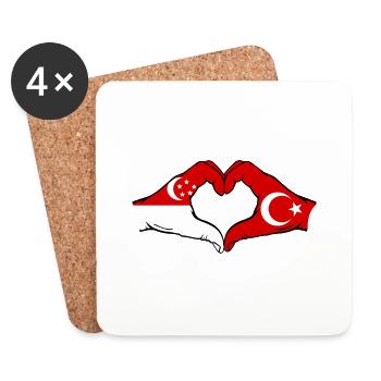 Singapur Türkei Flagge Hände Herzform - Untersetzer (4er-Set) - Weiß - Vorne