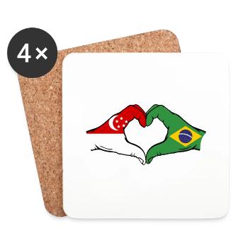 Singapore Brazil Flag Hands Heart Shape - Coasters (set of 4) - white - Front