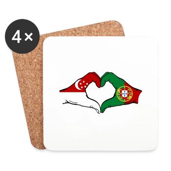 Singapur Portugal Flagge Hände Herzform - Untersetzer (4er-Set) - Weiß - Vorne