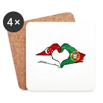 Singapour Portugal Drapeau Mains Coeur Forme Utilisé - Dessous de verre (lot de 4) - blanc - Devant