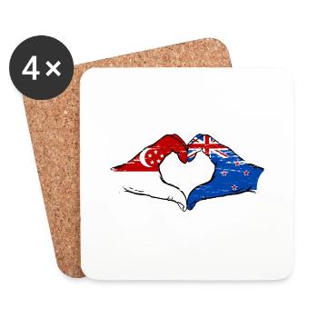 Singapur Neuseeland Flagge Hände Herzform used - Untersetzer (4er-Set) - Weiß - Vorne