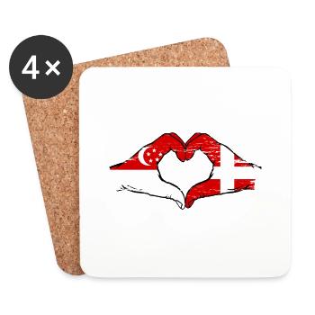 Singapour Danemark drapeau mains forme de coeur utilisé - Dessous de verre (lot de 4) - blanc - Devant