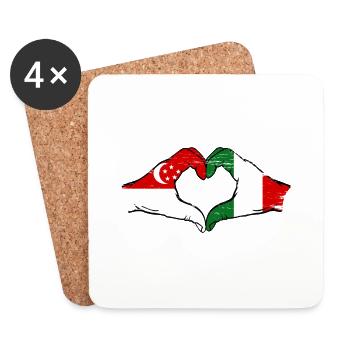 Singapore Italy Flag Hands Heart Shape Used - Coasters (set of 4) - white - Front