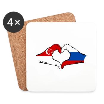 Singapur Russland Flagge Hände Herzform - Untersetzer (4er-Set) - Weiß - Vorne