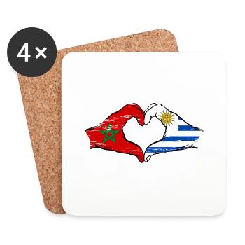 Morocco Uruguay flag hands heart shape used - Coasters (set of 4) - white - Front