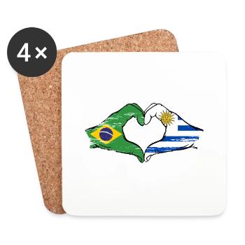 Brazil Uruguay flag hands heart shape used - Coasters (set of 4) - white - Front