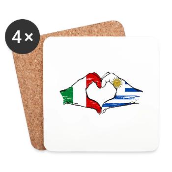 Italy Uruguay Flag Hands Heart Shape Used - Coasters (set of 4) - white - Front