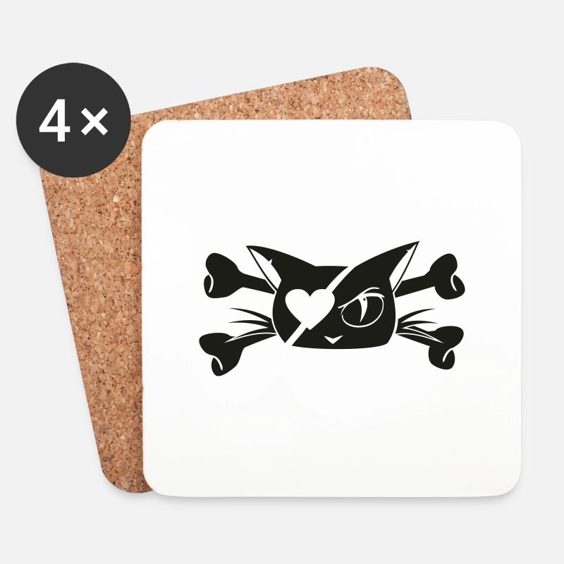 Pirate-Kitty 01 - Untersetzer (4er-Set) - Weiß