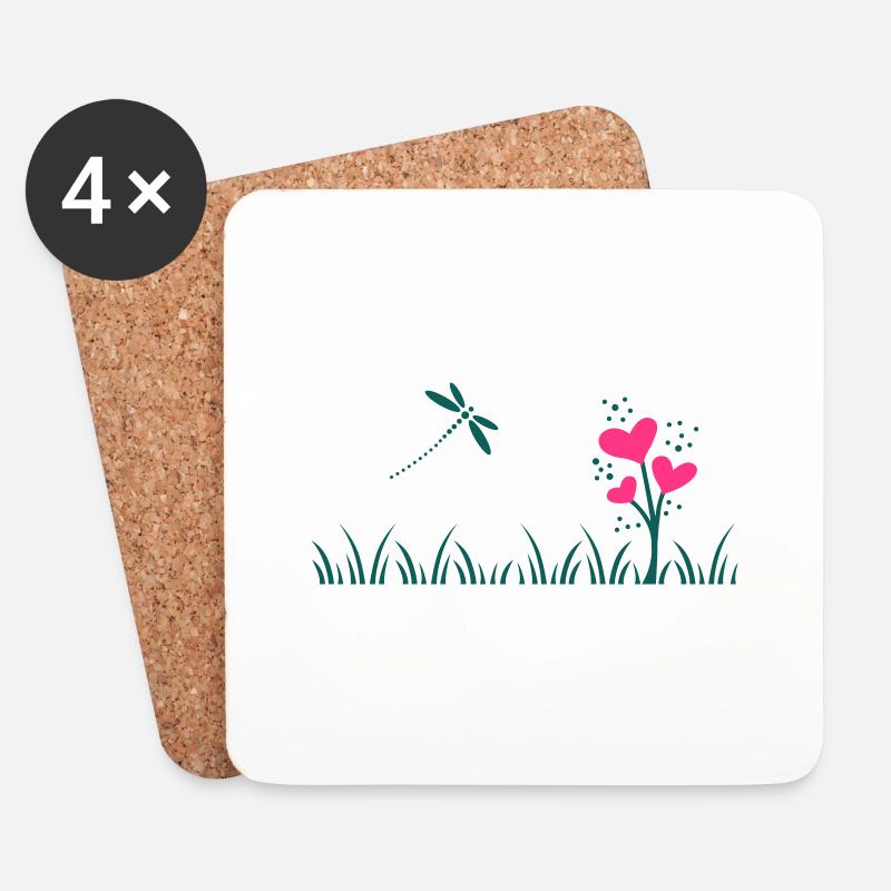 Herzblumen Wiese - Untersetzer (4er-Set) - Weiß