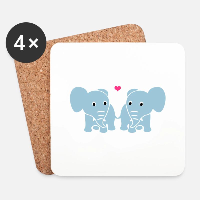 Elephants in Love - Coasters (set of 4) - white