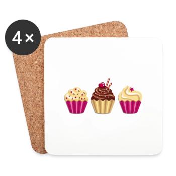 Cupcake - Muffin - Donut - Eis - Schokolade - DD - Dessous de verre (lot de 4) - blanc - Devant