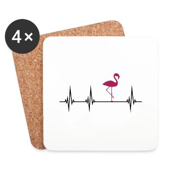 pouls flamingo fréquence cardiaque poulette oiseau rose urlau - Dessous de verre (lot de 4) - blanc - Devant