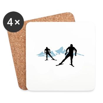 Ski de fond et montagne, ski de fond - Dessous de verre (lot de 4) - blanc - Devant