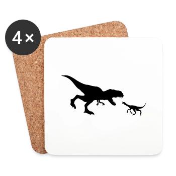 fight raptor silhouette black outline t-rex carniv - Coasters (set of 4) - white - Front