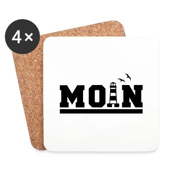 Moin - Norddeutsche Höflichkeit - Leuchtturm - Untersetzer (4er-Set) - Weiß - Vorne