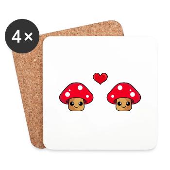Champignon Couple Amour Bande Dessinée - Dessous de verre (lot de 4) - blanc - Devant