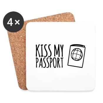 Kiss My Passport Idée cadeau Voyageurs - Dessous de verre (lot de 4) - blanc - Devant