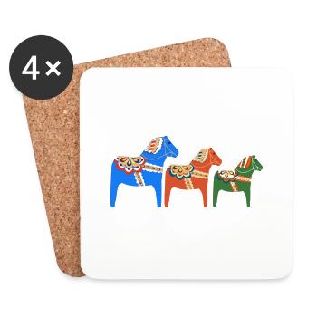 3 chevaux Dala alignés en orange, bleu et vert - Dessous de verre (lot de 4) - blanc - Devant