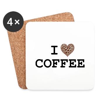 Ich liebe Kaffee - Design m. Herz aus Kaffeebohnen - Untersetzer (4er-Set) - Weiß - Vorne