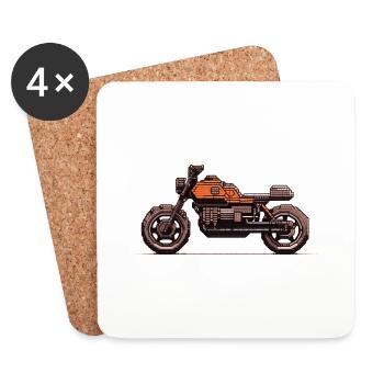 Moto vintage 8 bits pour motocyclistes - Dessous de verre (lot de 4) - blanc - Devant