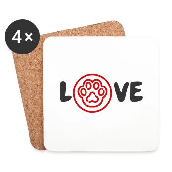 Animal Love Love Slogan Chats Patte Rouge-Noir - Dessous de verre (lot de 4) - blanc - Devant