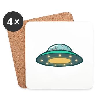 hugadino Dino UFO, süßer Dinosaurier - Untersetzer (4er-Set) - Weiß - Vorne