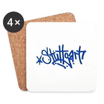 Stuttgart - Tag Grafitti Schriftzug BLAU - Untersetzer (4er-Set) - Weiß - Vorne
