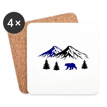 Montagnes, Ours, Nature - Dessous de verre (lot de 4) - blanc - Devant