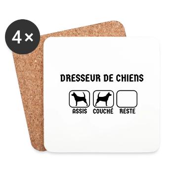Dresseur de chiens : Assis, Couché, Reste - Dessous de verre (lot de 4) - blanc - Devant