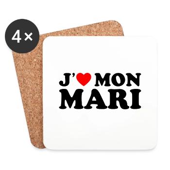 J'aime Mon Mari Cadeau Femme Mariée Coeur Rouge - Dessous de verre (lot de 4) - blanc - Devant