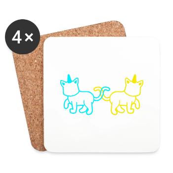 Unicorns Cats Retro Vintage 80's 90's Cat - Coasters (set of 4) - white - Front