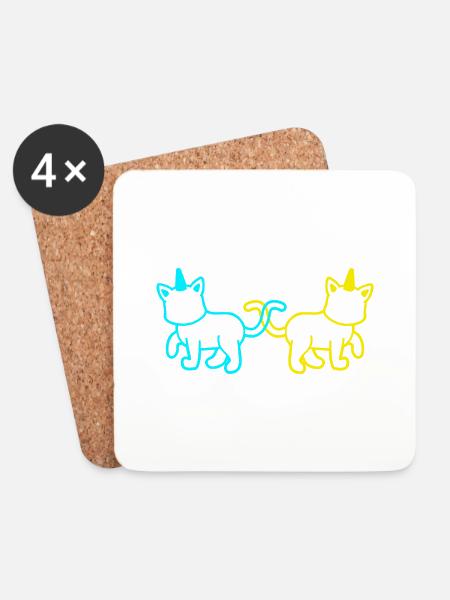 Einhörner Katzen Retro Vintage 80er 90er Katze - Untersetzer (4er-Set) - Weiß