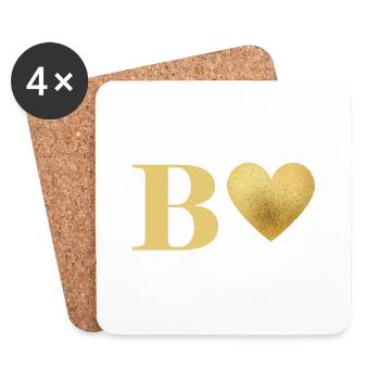 Buchstabe b Goldenes Herz - Untersetzer (4er-Set) - Weiß - Vorne