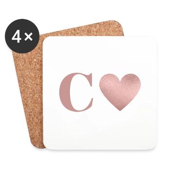 Letter c heart rose gold - Coasters (set of 4) - white - Front