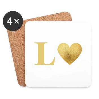Letter l Golden Heart - Coasters (set of 4) - white - Front