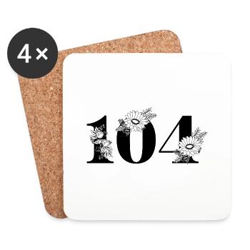 Numéro 104 floral noir - 104e anniversaire floral - Dessous de verre (lot de 4) - blanc - Devant