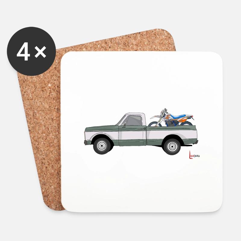 Pick Up Truck with Motorcycle - Untersetzer (4er-Set) - Weiß