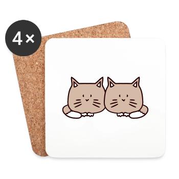 Deux chats heureux 2 amis Couple Équipe Couple - Dessous de verre (lot de 4) - blanc - Devant