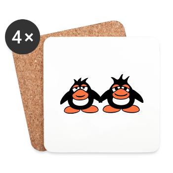 Pinguine Team 2 Freunde Müde Pärchen Hände Halten - Untersetzer (4er-Set) - Weiß - Vorne