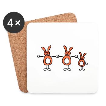 3 lapins, famille, enfants, parents, trois frères et sœurs, mignon, - Dessous de verre (lot de 4) - blanc - Devant