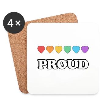 Stolze Regenbogenherzen - Untersetzer (4er-Set) - Weiß - Vorne