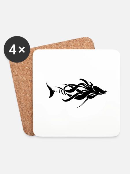 Fisch Tribal - Untersetzer (4er-Set) - Weiß