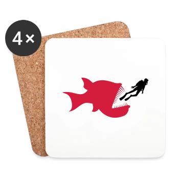 monster diver deep sea fish dangerous teeth h - Coasters (set of 4) - white - Front