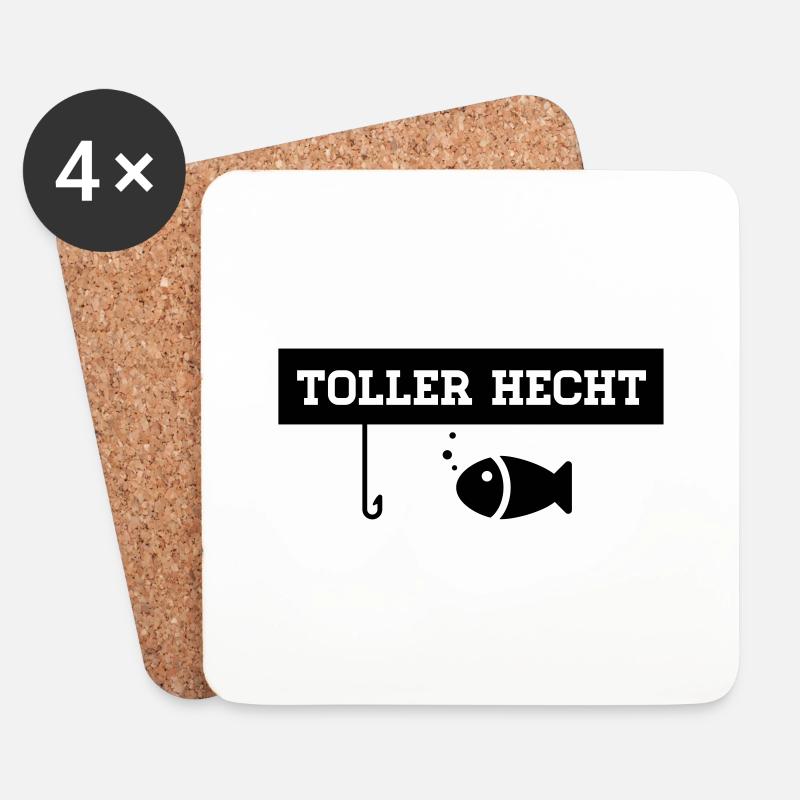Toller Hecht - Anglershirt - Untersetzer (4er-Set) - Weiß