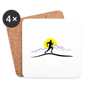 Running, Runner & Mountains & Sun - Coasters (set of 4) - white - Front