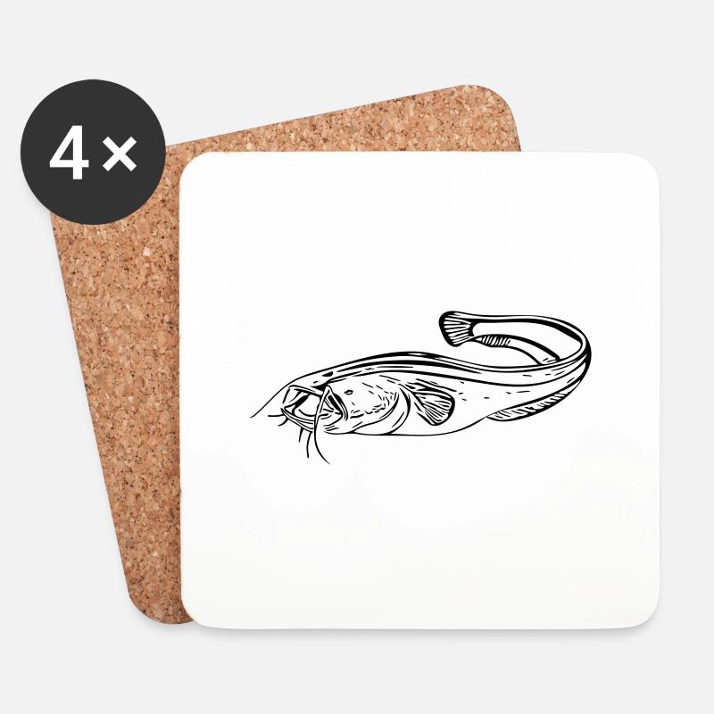 Wels - Angler - Untersetzer (4er-Set) - Weiß